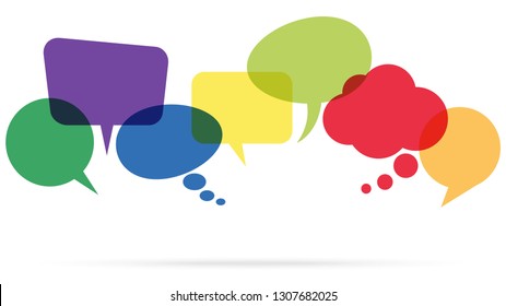 illustration of colored speech bubbles in a row with space for text