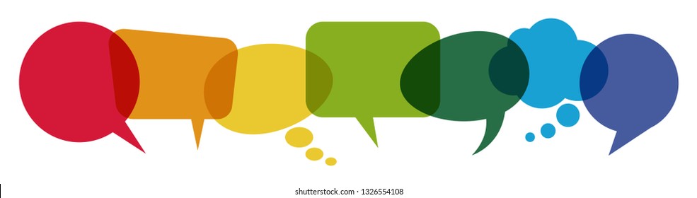 illustration of colored speech bubbles in a row with space for text