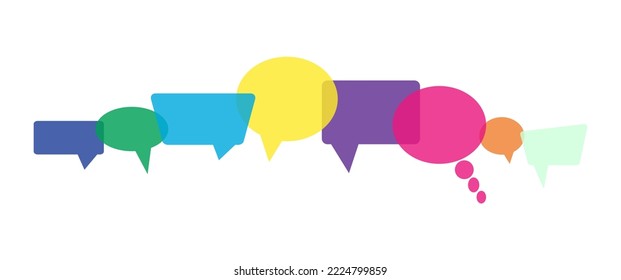 illustration of colored speech bubbles in a row with space for text