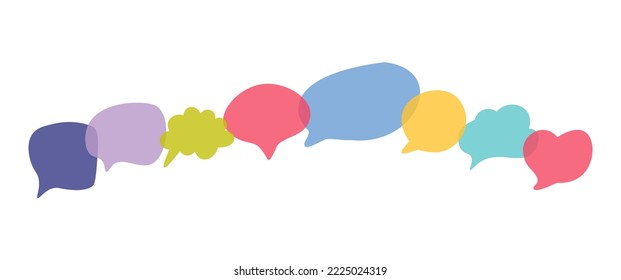 illustration of colored speech bubbles in a row with space for text