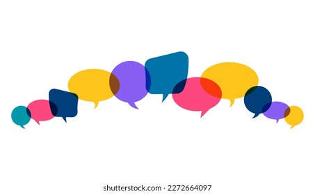 illustration of colored speech bubbles in a row with space for text