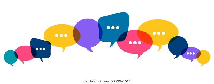 illustration of colored speech bubbles in a row with space for text