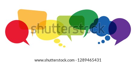 illustration of colored speech bubbles in a row with space for text