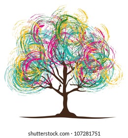 illustration of a colored tree with brush; vector illustration