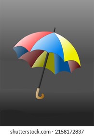 Illustration of a colored umbrella isolated on a gray background, simple vector image  