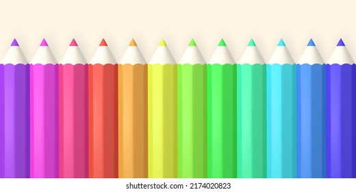Illustration of colorful 3d colored pencils. Vector illustration.
