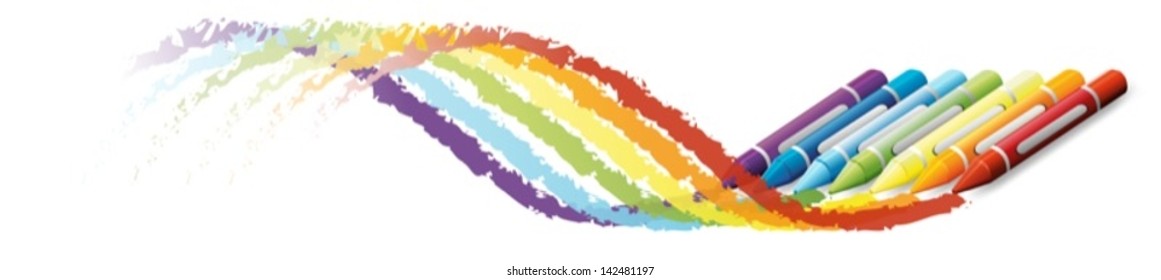 Illustration of a colorful artwork using crayons on a white background