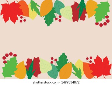 Illustration of colorful autumn colored leaves frame.