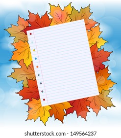 Illustration colorful autumn maple leaves with note paper - vector
