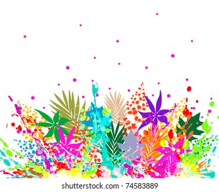 illustration of colorful background with different leaves