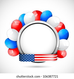 illustration of colorful balloon with American flag color ribbon