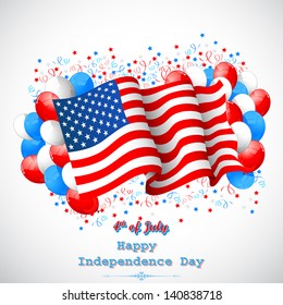 illustration of colorful balloon with American flag for Independence Day