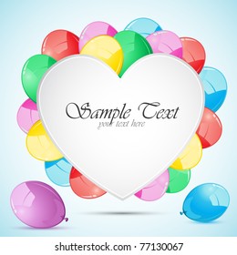 illustration of colorful balloon in side of heart shape card