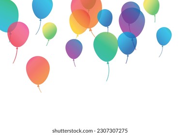 Illustration of colorful balloons on white background with space for text.