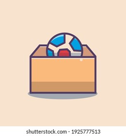 illustration of colorful balls coming out of cardboard box, colorful flat vector art