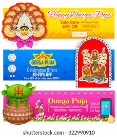 illustration of colorful banners for Happy Durga Pujai Offer promotions