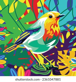 Illustration of colorful birds with abstract leaves background - vector.