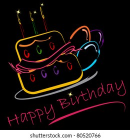 illustration of colorful birthday card with cake and balloon