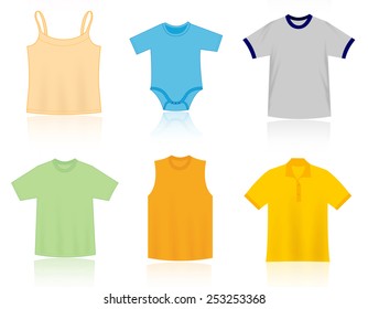 Illustration of colorful blank t shirts. Can use as t-shirt templates.You can place your own design over the shirt