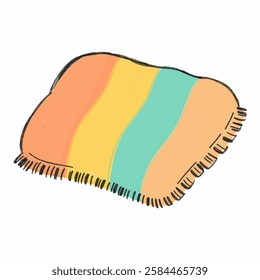 Illustration of a Colorful Blanket with a Fringe, A Cozy and Vibrant Textile A soft, multicolored blanket with a detailed fringe, adding warmth, coziness, and a lively touch.