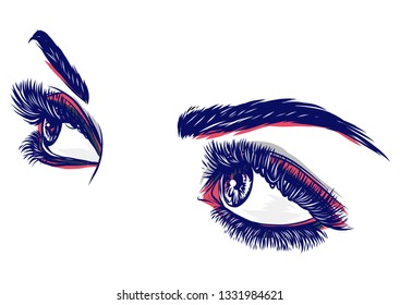 illustration of colorful blue woman's eyes