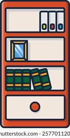 Illustration of a Colorful Bookshelf with Decor