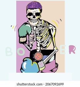 Illustration, colorful boxing skull,  nice background, colorful gloves texts.