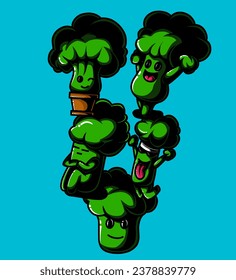 an illustration of a colorful broccoli mascot bundle