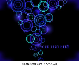 Illustration of colorful bubbles on black background 