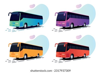 Ilustración de autobuses coloridos con colores diferentes. 