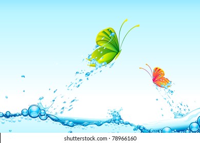 illustration of colorful butterflies flying from splash of water