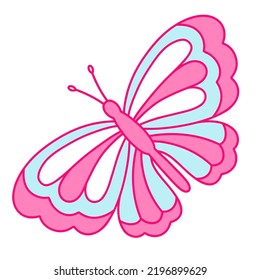 The illustration of colorful butterfly in blue and pink colors. Nostalgia for the 2000 years. Y2k style.