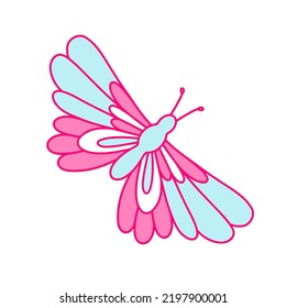 The illustration of colorful butterfly in blue and pink colors. Nostalgia for the 2000 years. Y2k style.