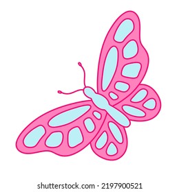 The illustration of colorful butterfly in blue and pink colors. Nostalgia for the 2000 years. Y2k style.