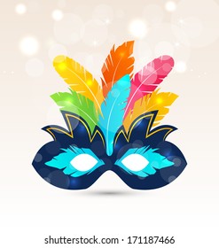 Illustration colorful carnival or theater mask with feathers - vector