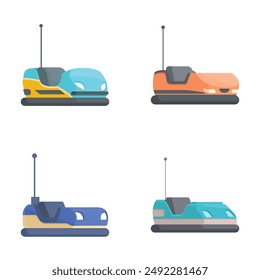 Illustration of colorful cartoon bumper cars, perfect for funfair and amusement park themes