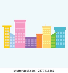 Illustration of colorful childish buildings in blue, yellow, orange, perfect for banners and backgrounds