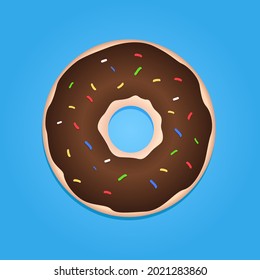 Illustration of colorful chocolate donuts and ceres meses on a light blue gradient background