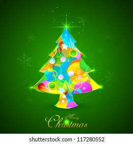 illustration of colorful Christmas tree with sparkling snowflakes