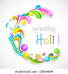 Illustration of colorful color splash and floral in Holi background
