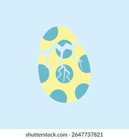 Illustration of a colorful cracked egg due to a baby animal hatching. A large cracked egg. Design elements of nature and animal life illustrations