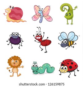 Illustration of colorful creatures on a white background