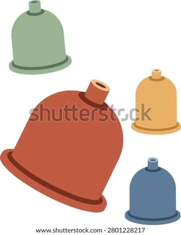 Illustration of colorful cupping therapy cups used in traditional healing, alternative medicine, wellness treatments, and holistic healthcare practices. Suitable for spa, therapy, and health-related designs