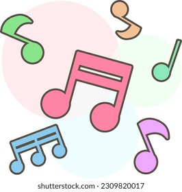 Illustration of colorful and cute musical notes