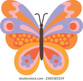 Illustration of colorful decorative butterfly isolated  on white background. Cute bright flying insect