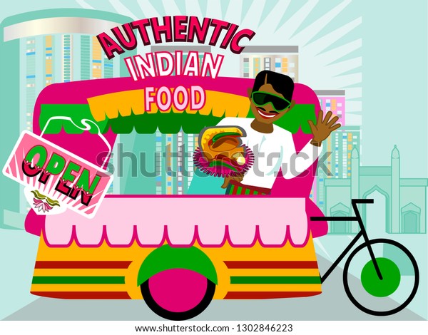 Illustration Colorful Desi Food Truckindian Pakistani Stock