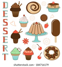 Illustration of colorful desserts collection