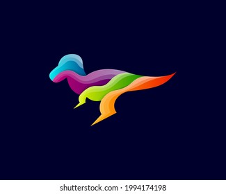 illustration of colorful dinosaurs logo template design isolated in dark blue background.