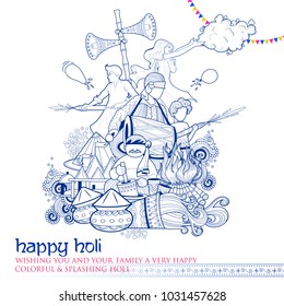 illustration of colorful Doodle Happy Holi Background for Festival of Colors celebration