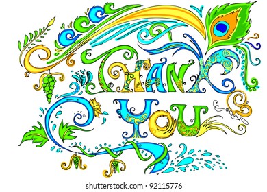 illustration of colorful doodle of thank you card